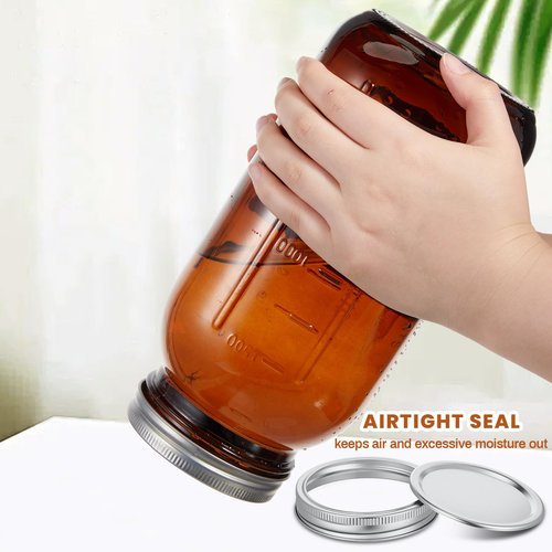 Norme 3 Pcs 64 oz Glass Mason Jars Glass Mason Jars Canning Container Set Embossed Half Gallon Fermenting Container with Airtight Lids for Canning Freezing Preserving Beverages Decor (Amber)