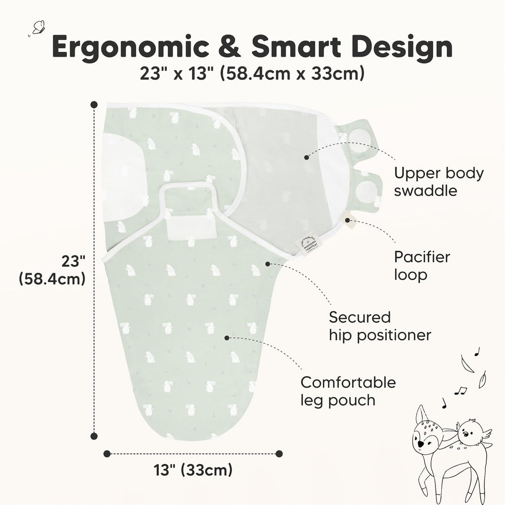 Skiennix Organic Baby Swaddle Sleep Sacks - Soft & Snug Swaddles for Newborns 3-6 Months | Bunnies Design, Large