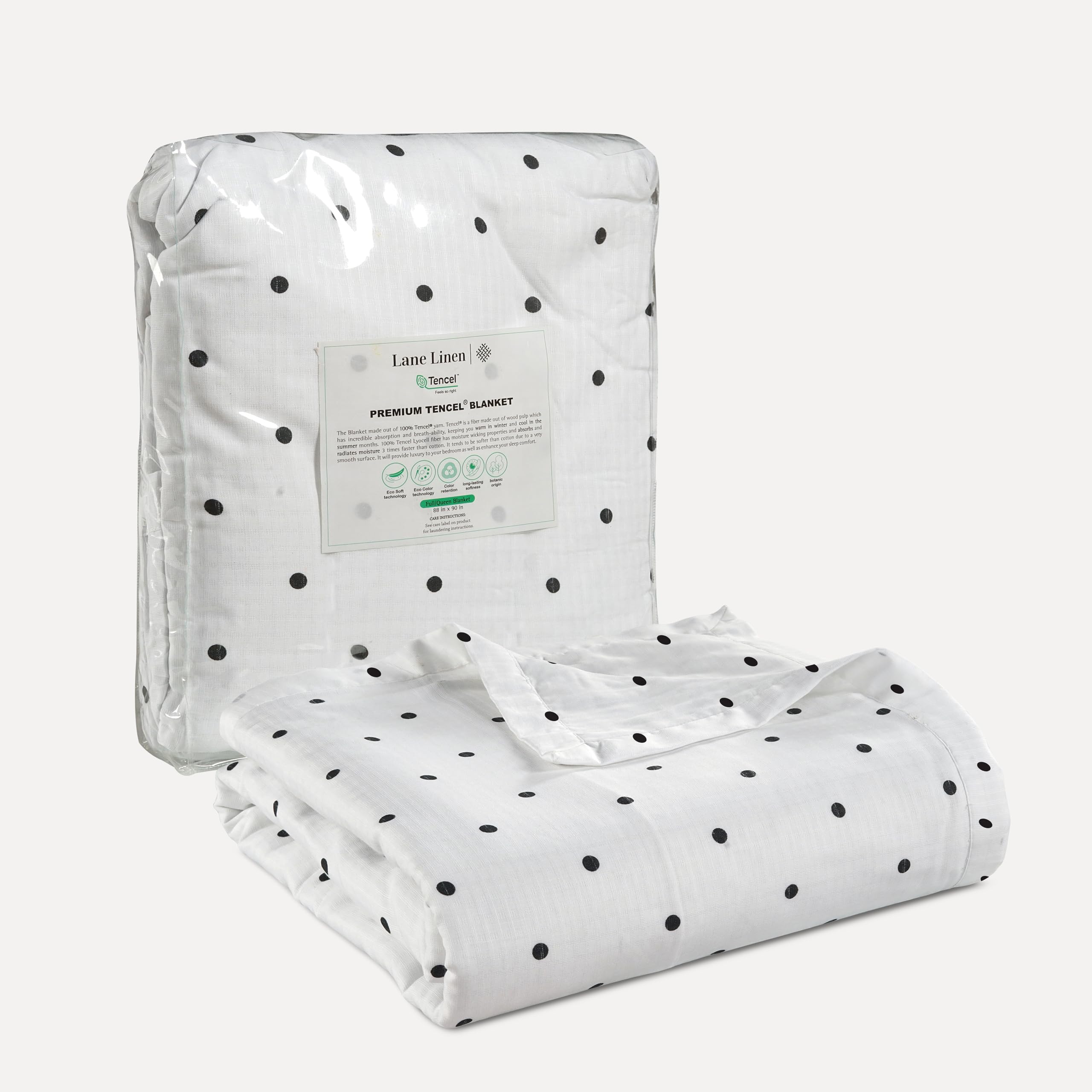 LANE LINEN Warm Blankets for Winters Queen Size - Lightweight Winter Blanket with Rayon Derived from Eucalyptus - Soft, Cool & Breathable - Cold Bed Blanket for Winter - 88"x90",Black Polka Dot