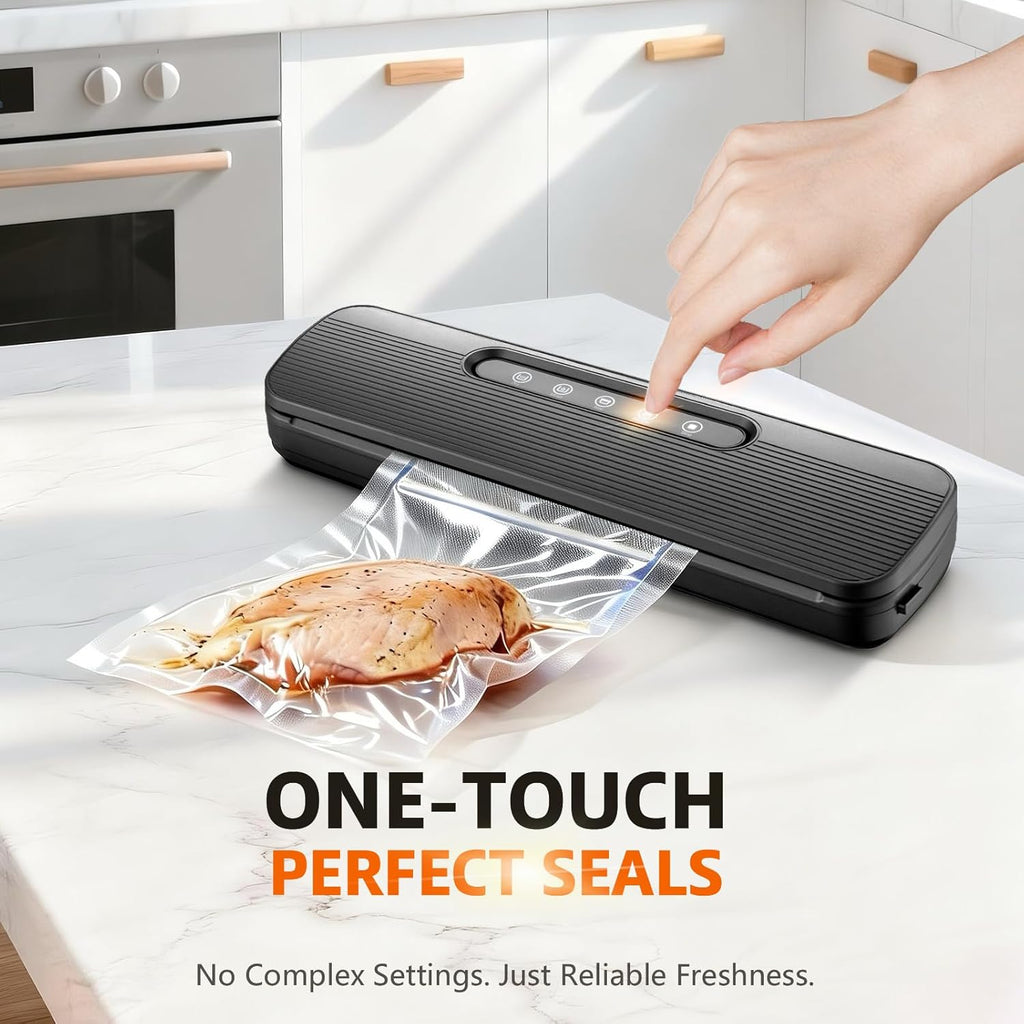 Vacuum Sealer Machine - High Suction Food Sealer with Double Seal Technology | Compact Design with Built-in Cutter & Bag Storage | Dry & Moist Modes (Black)