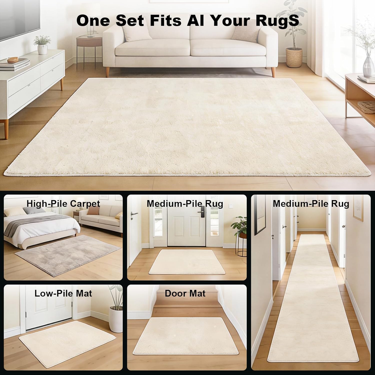 PHIXBEAR Rug Tape | 24 Pcs Strong Hold Anti-Slip Pads | Washable & Reusable Silicone Bottom