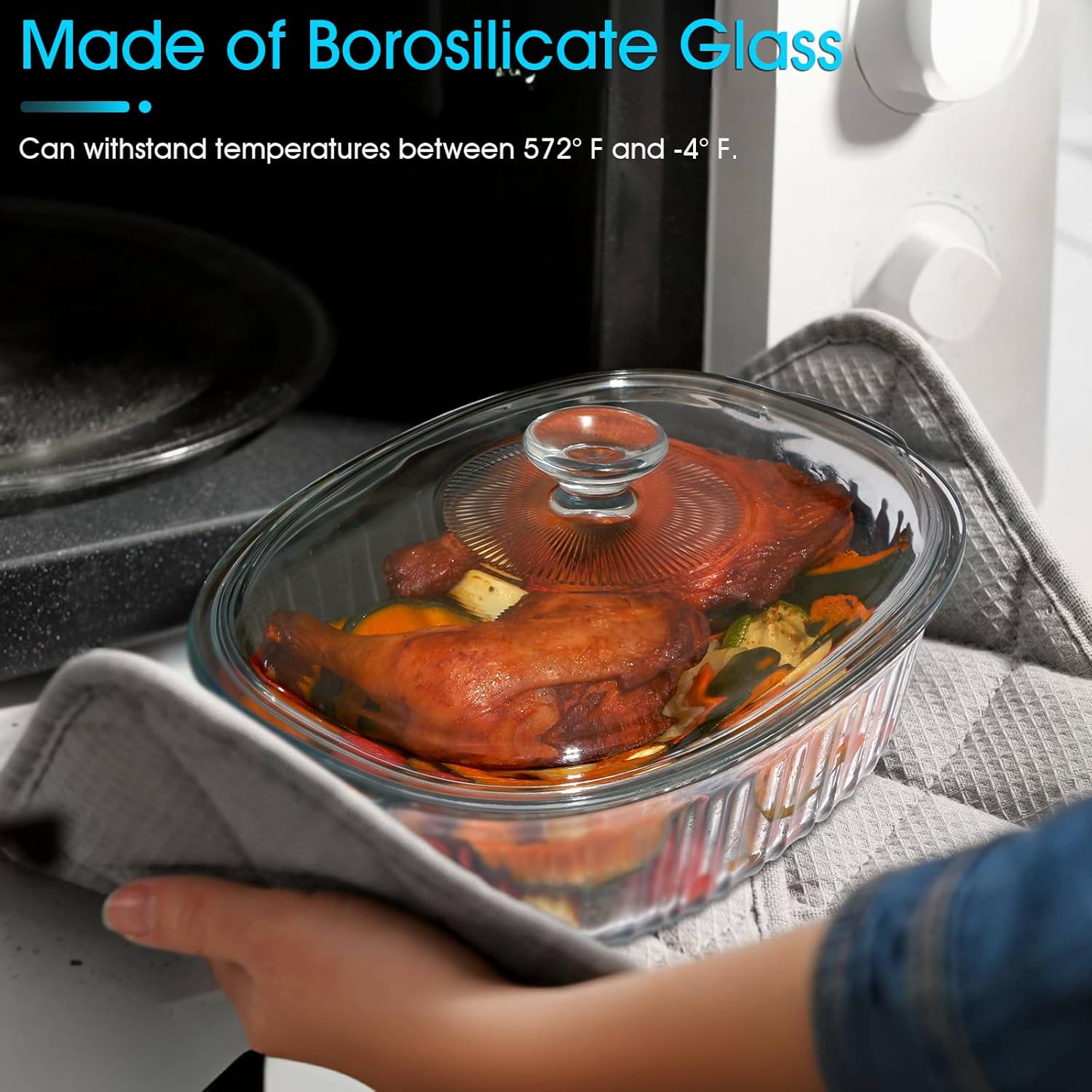 NUTRIUPS Glass Casserole Dish - Borosilicate Glass Baking Dish with Lid | 3QT Oven Safe