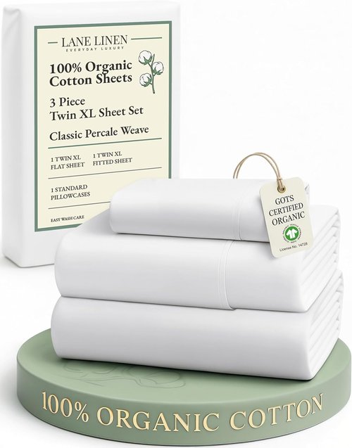 LANE LINEN 100% Organic Cotton Twin XL Sheets Set - Soft, Breathable 3-Piece White Percale Bedding