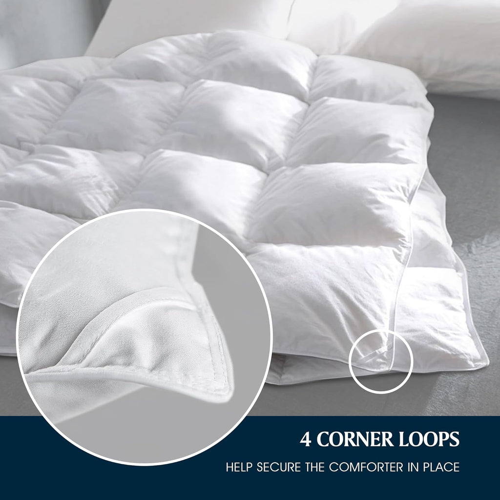 Serta Goose Feather Down Comforter - Luxurious Hypoallergenic Twin Size Duvet Insert | 100% Cotton, Medium Warmth, White 68 x 90 Inch