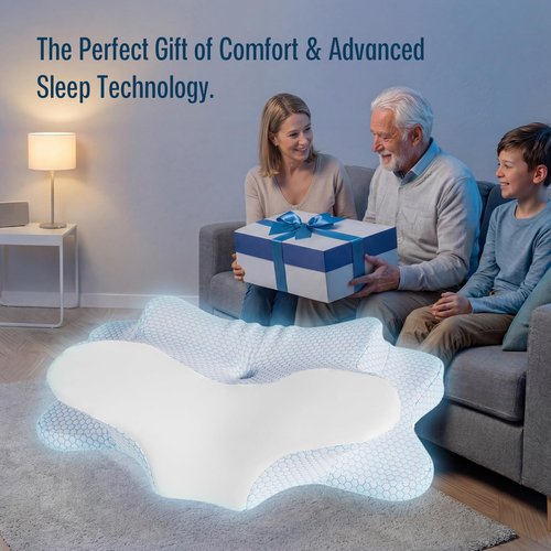 Cervical Neck Pillow - Memory Foam Pillow for Pain Relief Sleeping, Ergonomic Neck Support Contour Pillows for Side Back Stomach Sleepers,Orthopedic Breathable Pillowcase (Blue White)