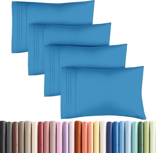 King Pillow Cases by [Brand Name] | Ultra Soft Hotel Quality - 4 Piece Set in Denim Blue - Wrinkle & Fade Resistant