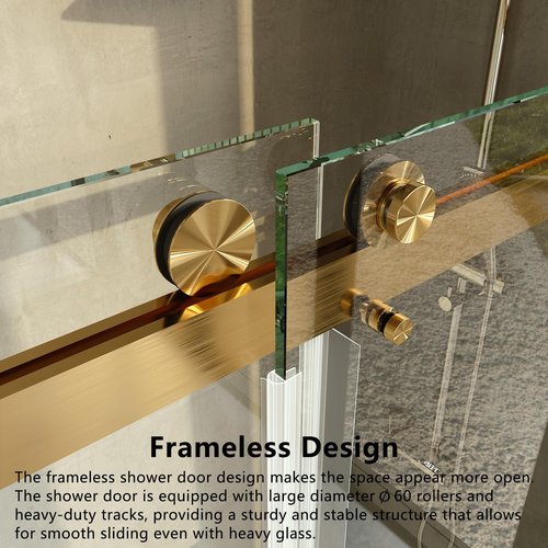 Frameless Bathtub Shower Door - 3/8" Clear Tempered Glass | Double Sliding, Brushed Gold Finish, 56"-60" Wide