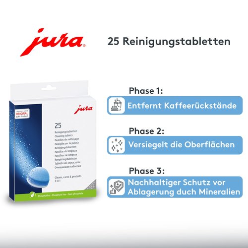 Jura 3-Phase Cleaning Tablets 25045 For All Jura Espresso Machines and Automatic Coffee Centers - 25-Count