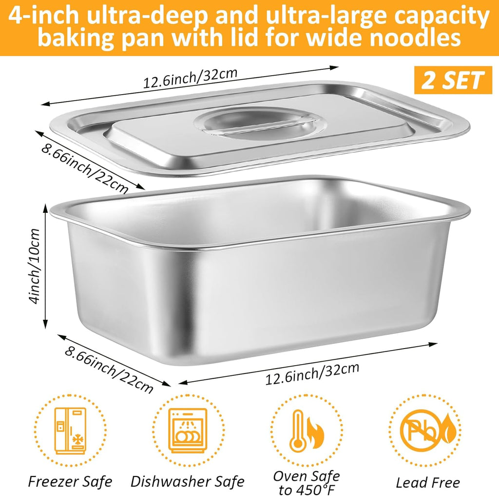 Skiennix 4-Inch Extra Deep Lasagna Baking Pan - 304 Stainless Steel with Lid, 8.7x12.6 Inch | Perfect for Casseroles and Roasting
