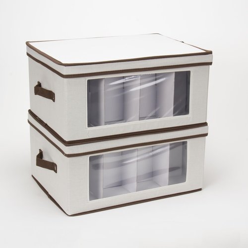 Household Essentials Wine Glass Storage Box, Strong Frame and Handles, Windowed Panel, Fully Removable Lid, Stackable and Foldable, Perfect for Wider Stemware