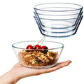 NUTRIUPS 25oz Flat Bottom Small Glass Bowls Set of 4, 6in Clear Glass Cereal Bowls, Shallow Bowl for Kitchen, Microwave and Oven Safe