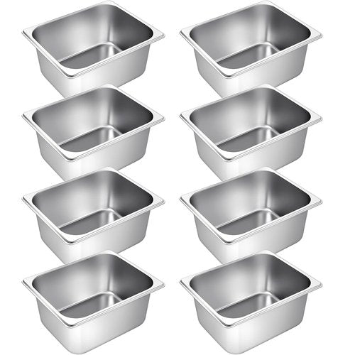 Zubebe 8 Pcs Hotel Pans Stainless Steel Steam Table Pan 1/2 Half Size 6 Inch Restaurant Steam Table Pan Deep Metal Food Tray Commercial Food Pans for Restaurant Party Buffet Catering