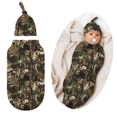 Camo Swaddle Blankets Newborn Receiving Blanket Baby Swaddle Wrap with Hat, Hunting Soft Sleeping Clothes for Baby Girls Boys