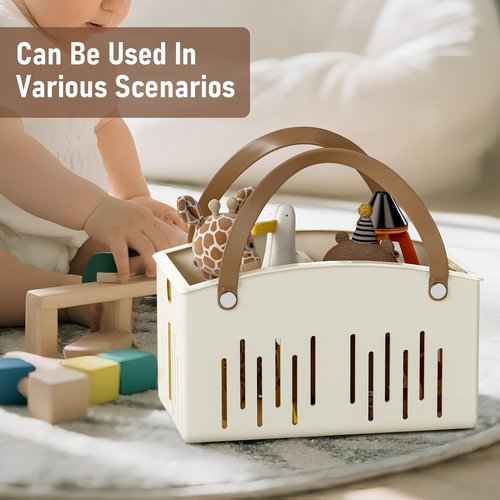 Delamu Portable Shower Basket Caddy with Double Handle Foldable Dry Wet Separation Design 11.0 × 7.1 × 6.5in, Travel, Camping, Gym, College Bathroom Tote, White, Ideal Christmas Gifts for Girls