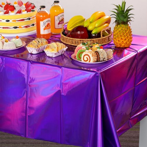 FunnyPars Iridescent Purple Plastic Tablecloths - Shiny Disposable Rectangle Covers | 54x108 Inch Party Decor