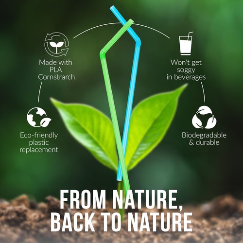 Weemium Compostable Straws Disposable [300 Pack] 8.25" | 100% Plant-Based Plastic-free PLA, Disposable and Biodegradable | Flexible Colorful Drinking Straws are Best Alternative to Plastic