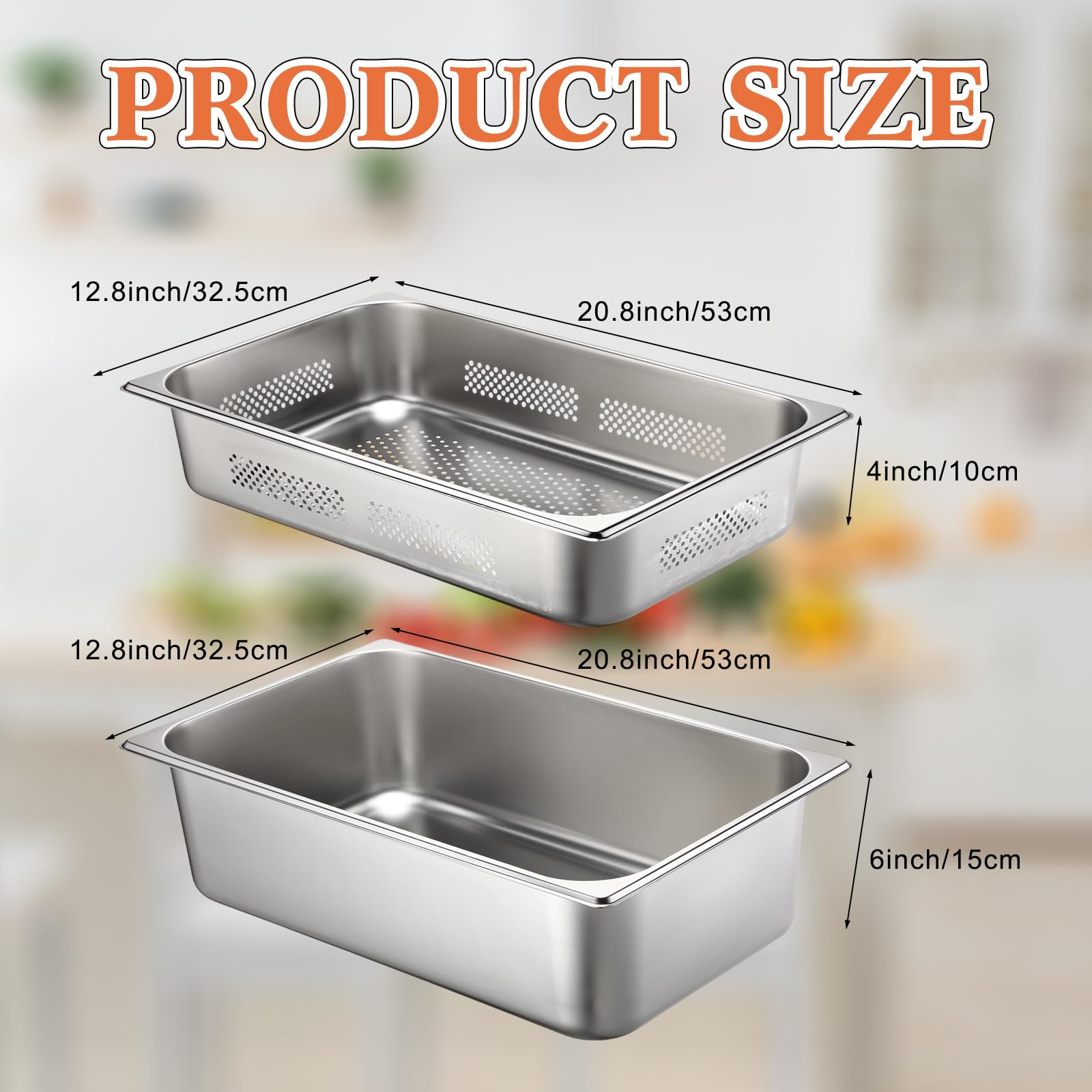 Tioncy 2 Pack Full Size Hotel Pans with Perforated Steam Pan, Stainless Steel Steam Table Pan Multifunctional Food Chafing Supplies for Restaurant Kitchen(Full Size, 4 Inches, 6 Inches)