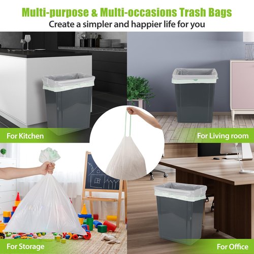 ValueGuard Large Trash Bags 13 Gallon Tall Drawstring 100% Post-Consumer Recycled Garbage Bag Waste Bag for Kitchen Office 0.6 Mil (300 Count)