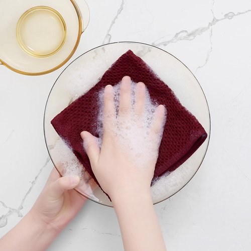 Homaxy Kitchen Dish Cloths - Ultra Soft 100% Cotton Waffle Weave, Quick Drying, 12x12 Inches, 6-Pack | Burgundy