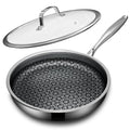 KURRUNGIE Non Stick Frying Pans with lid, 12 inch Hybrid Frying Pans Nonstick, non stick Stainless Steel Skillets, Dishwasher and Oven-Safe, nonStick Cookware, Induction Compatible Cooking Pan