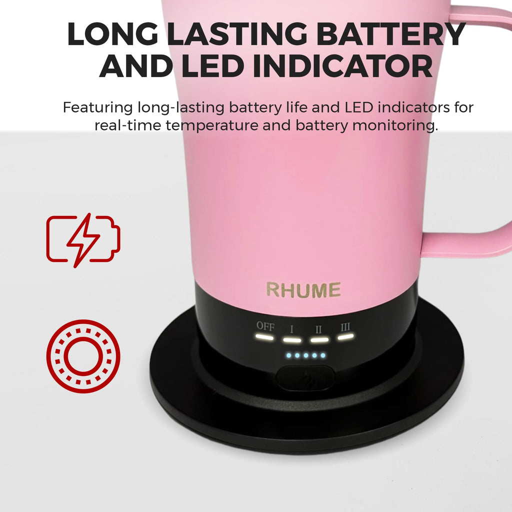 Rhume - Temperature-Controlled, Self-Heating Coffee Mug (Light Pink 14 Oz)