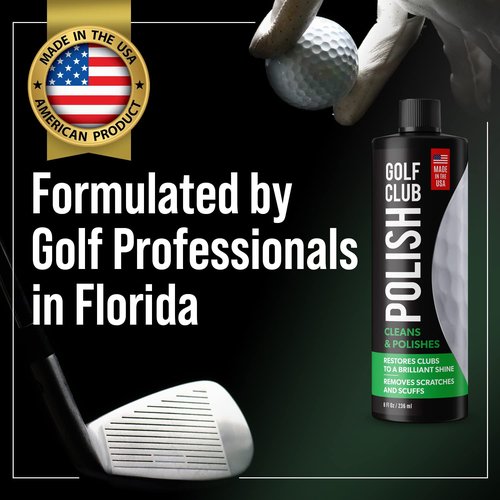 Golf Club Polish & Rust Remover – Made in USA – Instant Golf Club Cleaner & Scratch Remover Cream – 8 oz Golf Club Polish Compound, Groove Cleaner & Golf Club Polishing Kit – Shine, Protect & Restore