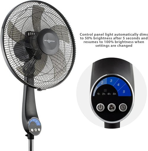 Air Monster 16" Oscillating Pedestal Fan - Ultra Powerful, Quiet & Adjustable Height | Remote Control, Black