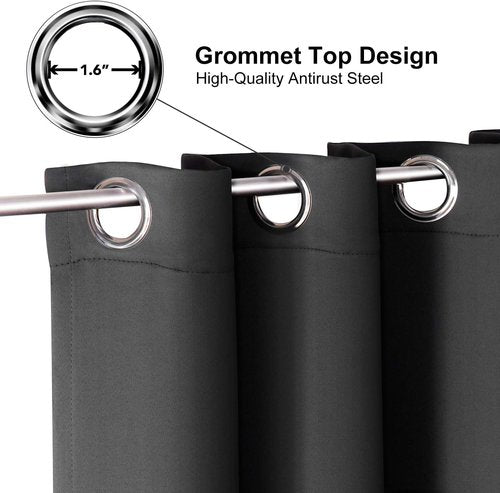 ChrisDowa Grommet Blackout Curtains - Thermal Insulated Room Darkening Panels, Dark Grey, 52W x 95L