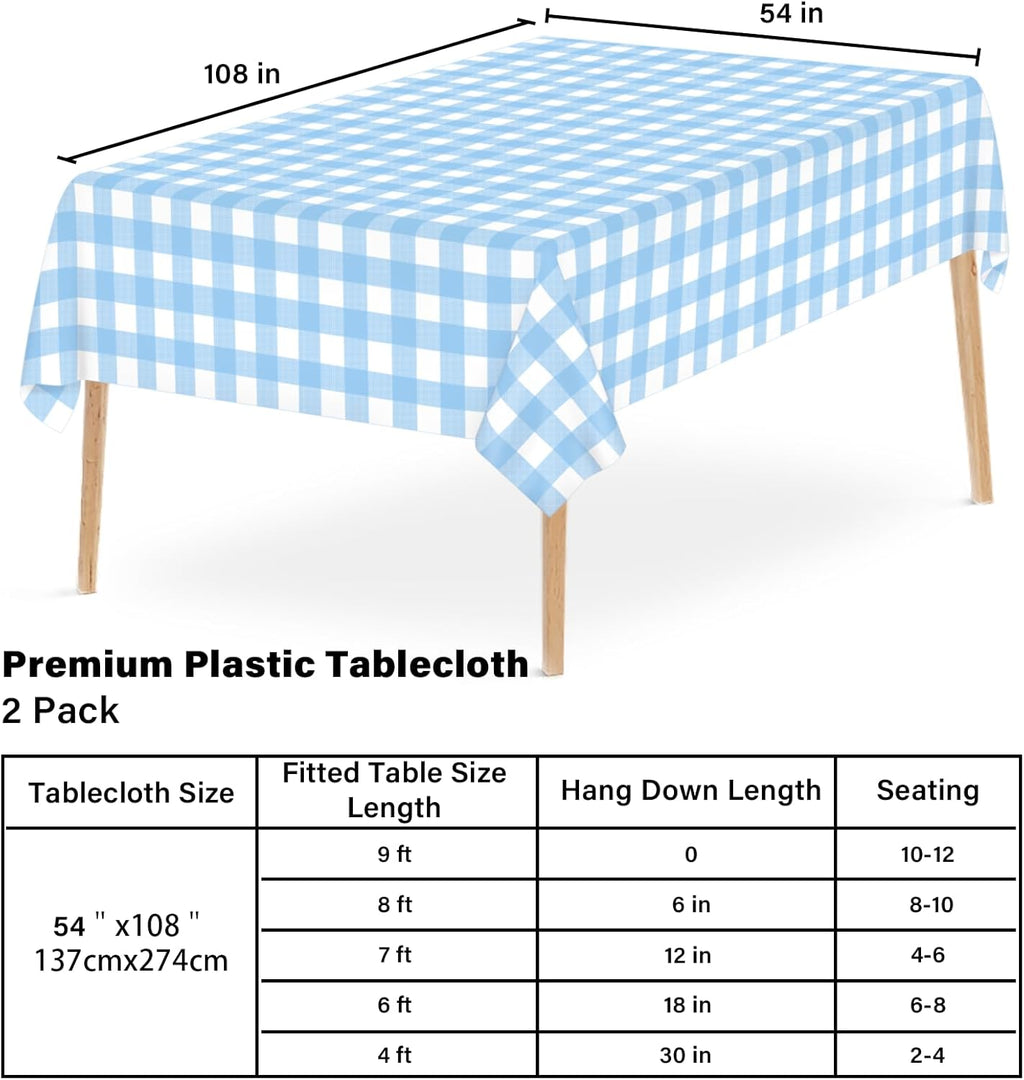 Skiennix Light Blue Checkered Tablecloth - 54" x 108" Waterproof Disposable Cover for Parties & Picnics