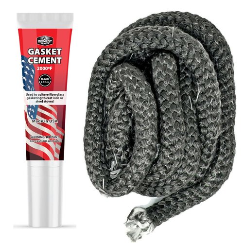 Midwest Hearth 832-1680 Door Rope Gasket and Adhesive 3/4" x 84" | Fits Quadra-Fire, PelPro, Heatilator & Heat N Glo | Graphite Fiberglass | Made in USA