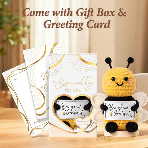 Thank You Gifts for Women Emotional Support Crochet Plush, Administrative Professional Day Gifts Easter Basket, Handmade Bee Crochet Employee Appreciation Gift Set for Teachers Women Coworkers Nurses