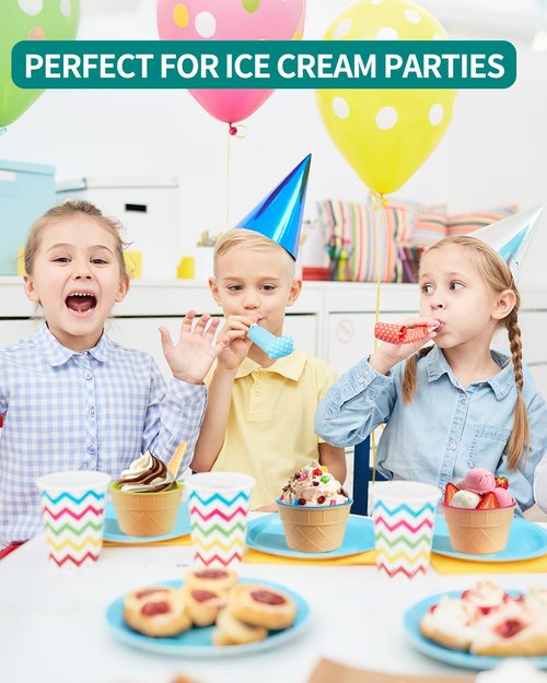 Tellshun 24 Pack Ice Cream Bowls and Spoons Set, Frozen Yogurt Cups with Spoons Durable Plastic Candy Color Cute Dessert Bowls DIY Ice Cream Tools For Festive Party Favor Gift (24)