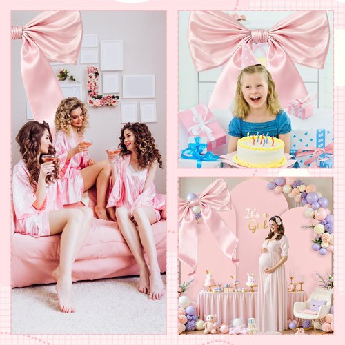 Daxolanz Large Pink Bow Decor 43 x 24 Inch – Romantic Bow Decoration for Love-Themed Parties, Coquette Room, Wedding, Bridal Shower & Photo Backdrop
