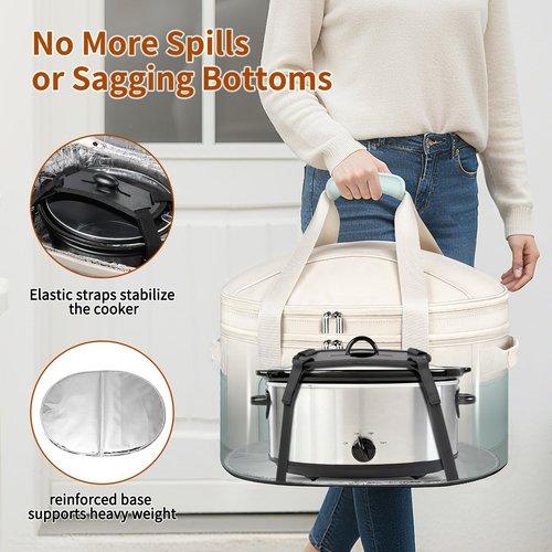 DEEGO Carrying Bag for Crock-Pot 6-8 Quart, 2-Layer Insulated Portable Slow Cooker Travel Bag with Support Pad, Lid Fasten Straps & Easy-Clean Liner, Ideal for Transport, Family Gatherings Potlucks