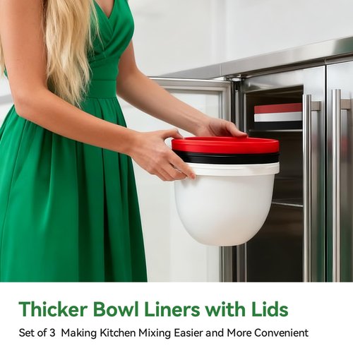 Silicone Liners for KitchenAid 5 Qt Tilt-Head Stand Mixer(Only), Odourless,Thicker, Cold/Heat-Resistant & Non-Stick, Easy Clean, Fits 5 Quart Mixing Bowl, Set of 3 with Lids