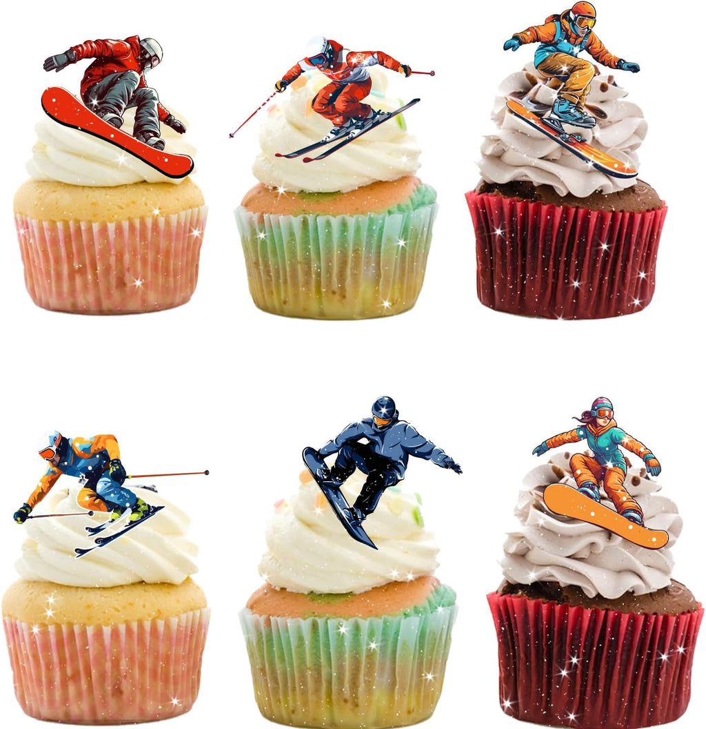 Skiennix 18-Piece Ski Cupcake Toppers - Perfect Winter Sports Cake Decor for Skiing Parties