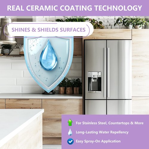 Ceramic Coating Spray 8.66oz – Appliance & Kitchen Protector for Stainless Steel – Fingerprint Resistant Cleaner & Sealer for Sinks, Fridges, Stoves – Easy Cleaning & Long-Lasting Multi-Surface Shine