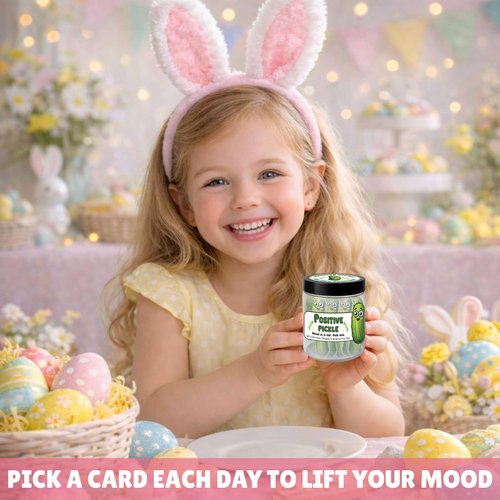 Emotional Support Pickle, Positive Pickle Jar, 60 Positive Daily Affirmations Cards for Women, Birthday Gifts for Coworkers, Easter Basket Stuffers for Teens, Kids, Easter Gifts for Girls, Boys
