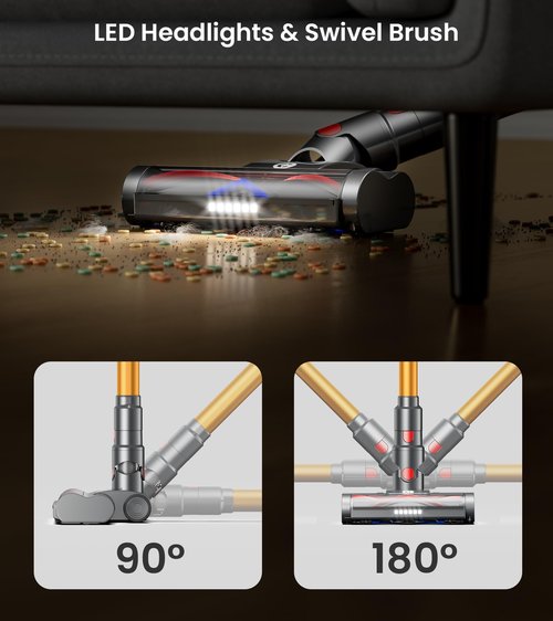 CHEBIO Cordless Vacuum Cleaner, 550W/45Kpa Vacuum Cleaners for Home with LED Display, 8 in 1 Lightweight Stick Vacuum with 60Min Runtime, Anti-tangle, Wall Mount Charging for HardFloor/Carpet/Pet Hair