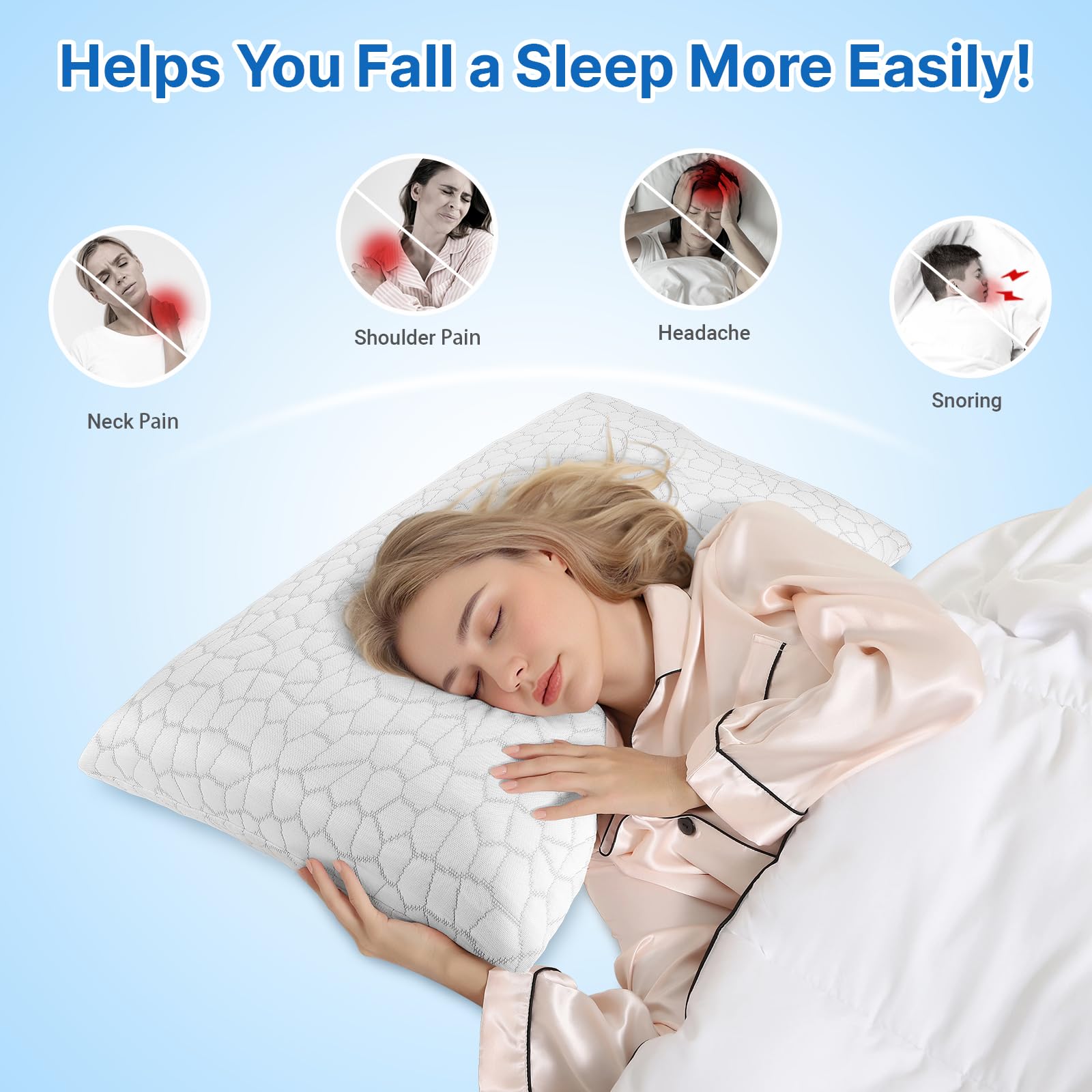 TranquilMoments Memory Foam Pillows, Bed Pillow, Bed Pillow for Side, Back and Stomach Sleepers, Neck Pillow for Sleeping with Removable and Machine Washable Cover, Queen Size (1 Pack)