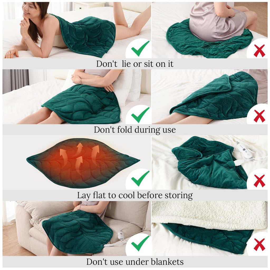 Kaisa Weighted Heating Blanket 7 lbs, 26" x 35" Large Size Weighted Heating Pad for Back Shoulder Abdomen, Soft Electric Heated Blankets, Green