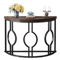 LITTLE TREE 43 Inch Half Moon Console Table for Entryway Industrial Semi Circle Sofa Table Wood Accent Table for Living Room, Hallway, Foyer, Entrance, Rustic Brown