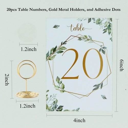 Wedding Table Numbers 1-20 for Wedding Reception with Gold Holders (Eucalyptus W/Gold Holder)
