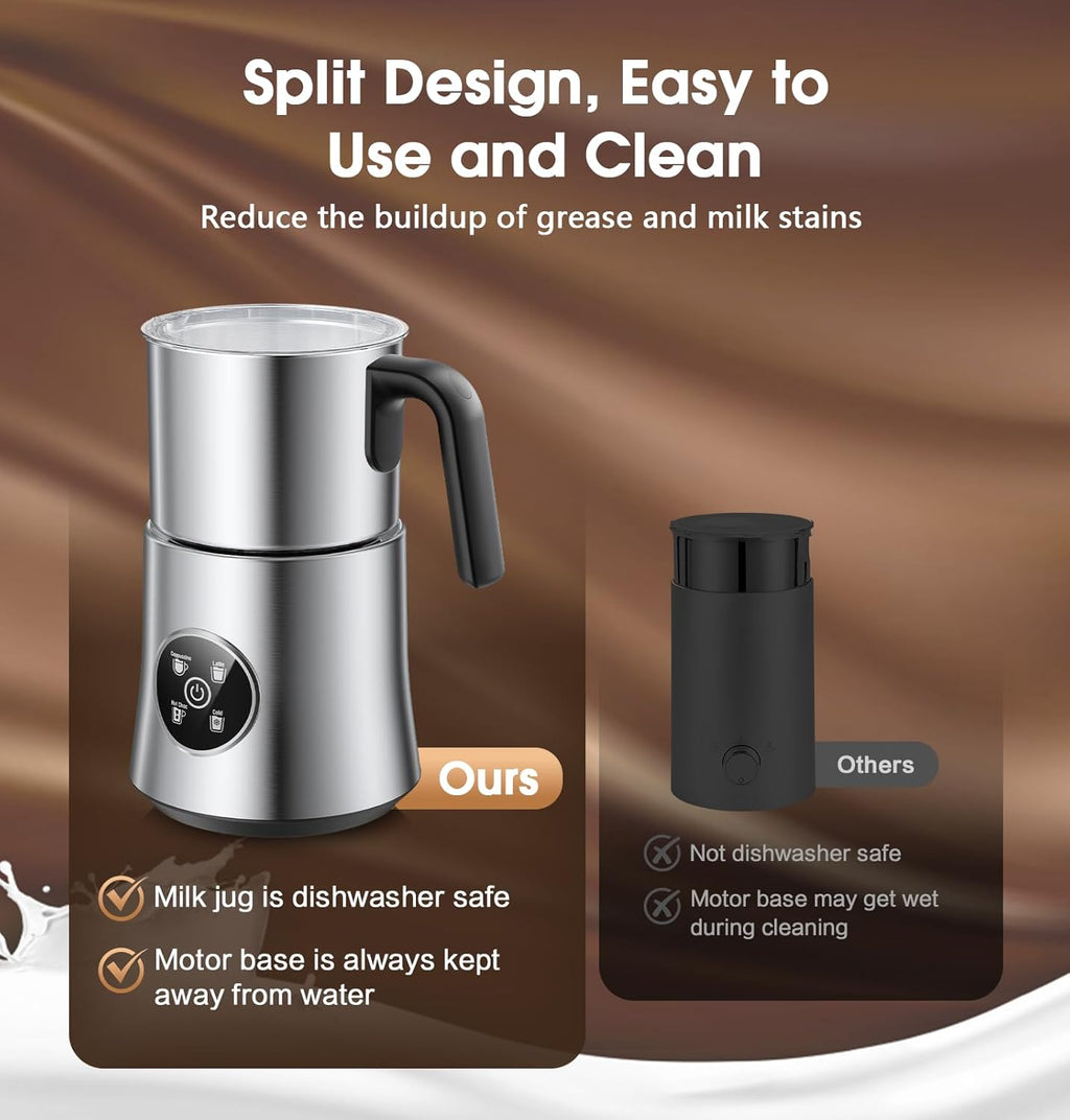 Skiennix Electric Milk Frother - Large Capacity Detachable Foam Maker | 30.44 Oz Stainless Steel Jug