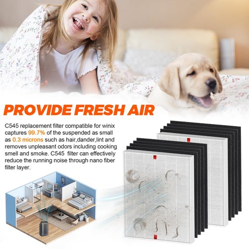 Winix C545 HEPA Replacement Filter - S for Winix C545 Air Purifier by Blutoget - Replaces Winix S Filter 1712-0096-00,2522-0058-00,2 H13 True HEPA & 8 Activated Carbon Filters