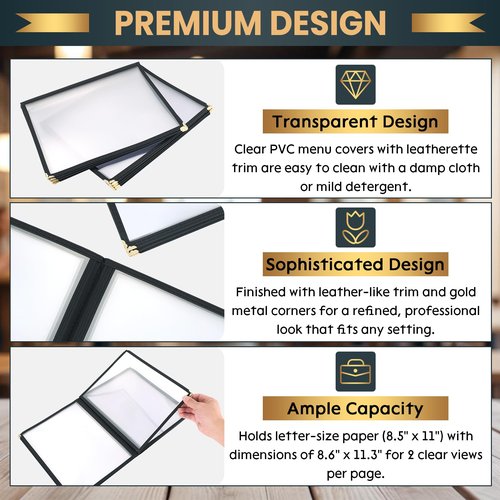 AMGSH 8.5 x 11 Inch Menu Covers, 10 Pack 6 Page 12 View Menu Sleeves Clear View Menu Holder for Kitchen, Restaurant Supplies, Drink, Wine Menu
