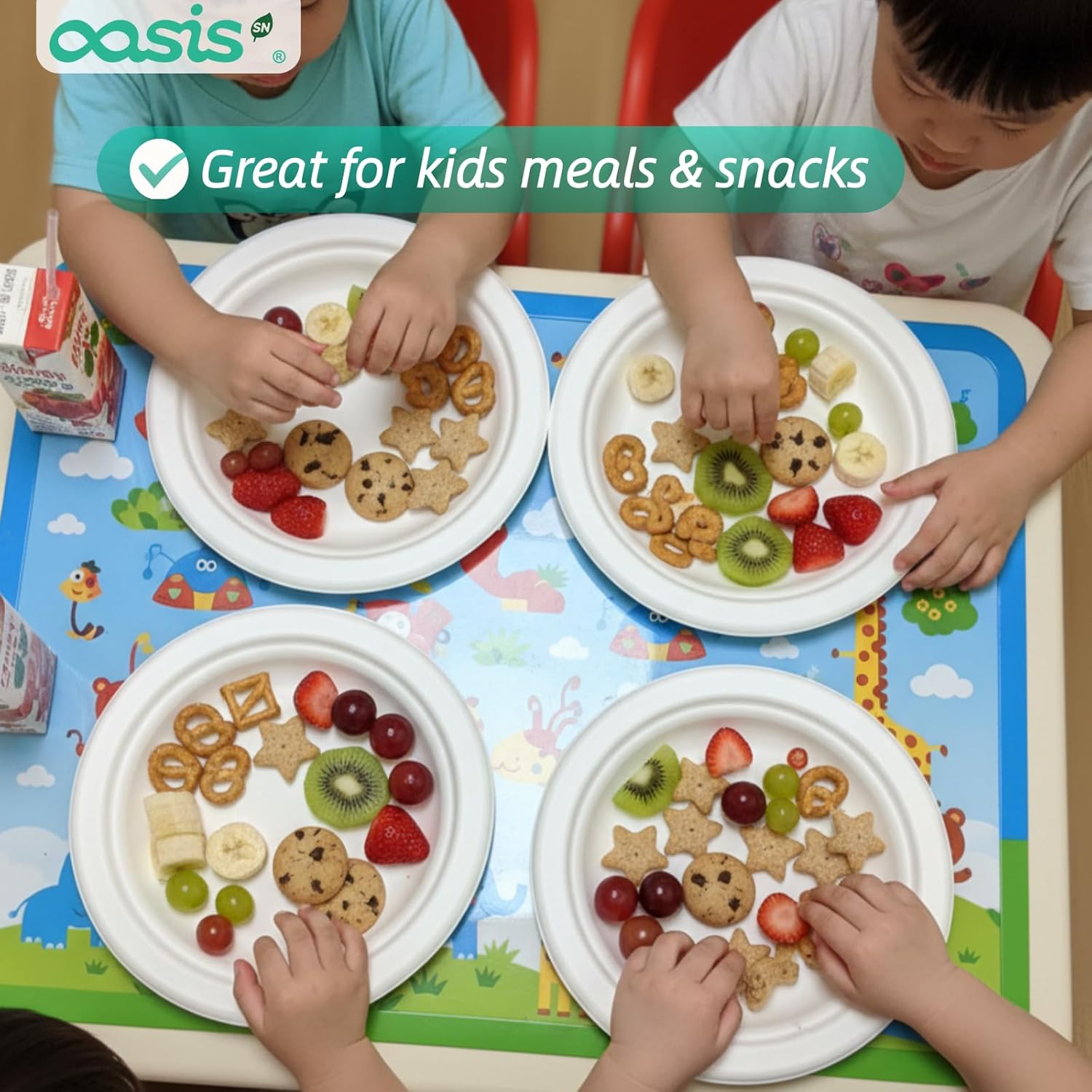 Skiennix Compostable Paper Plates - Heavy-Duty 6-Inch Dessert Plates | Eco-Friendly & Biodegradable, Perfect for Kids' Meals & Parties