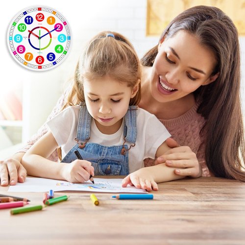 lanktoo Kids Wall Clock - Non-Ticking, Battery-Operated Time Teaching Clock for Kids, Ideal for Children’s Bedrooms, Playrooms, and Stylish Home Décor – White, 8 Inch