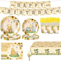 WISSLERMER 142pcs Classic Bear Baby Shower Decorations Baby Shower Party Tableware with Plates, Napkin, Forks, Cups Banner And Tablecloth for Birthday Party Supplies Set Serves 20 Guests (Yellow)
