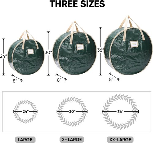 BALEINE Wreath Storage Bags - 2 Pack Tear-Resistant Christmas Wreath Containers (Green, 24"x8")